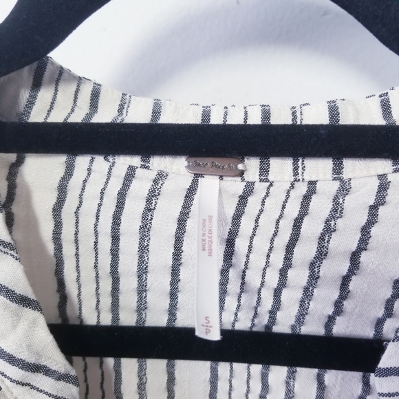 Free People Gray and White Boxy Long Sleeve Blouse - Picture 4 of 6